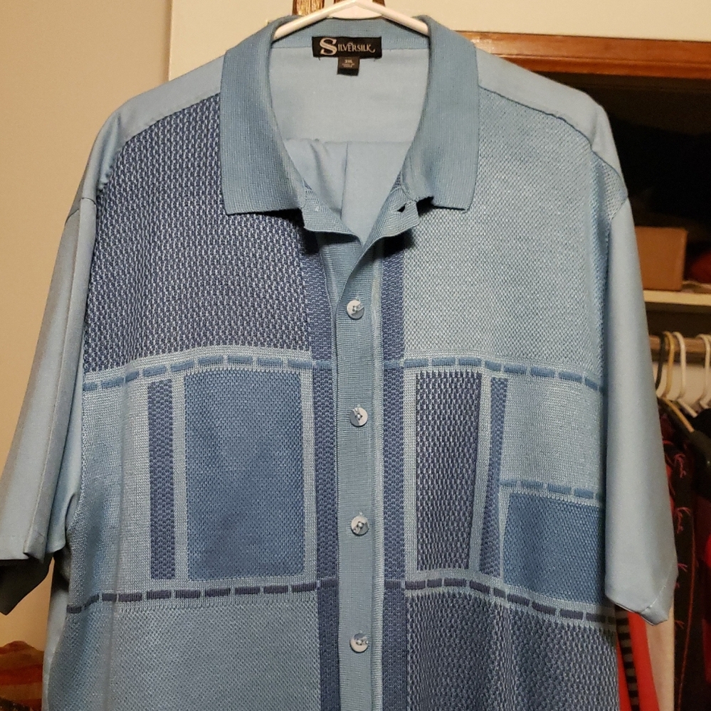 Mens light blue silversilk walking suit short sleeved with pants size 3xl 44